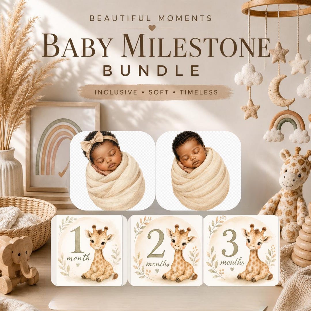 Baby Milestone Bundle | Boho Nursery Clipart | Watercolor Safari PNG ...