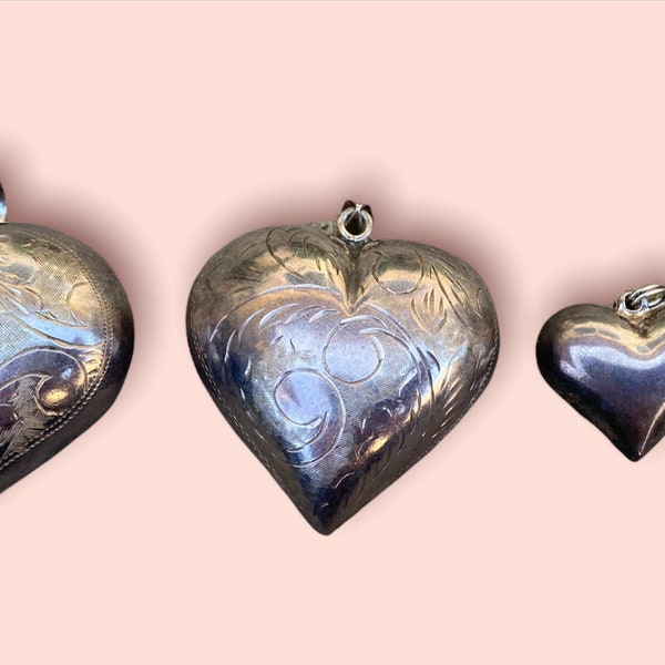 HUGE Vintage Puff Hearts **Sterling Silver** 4 Different Sizes