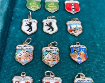 Vintage Enamel Travel Shield Charms **800 Silver** Sold Separately