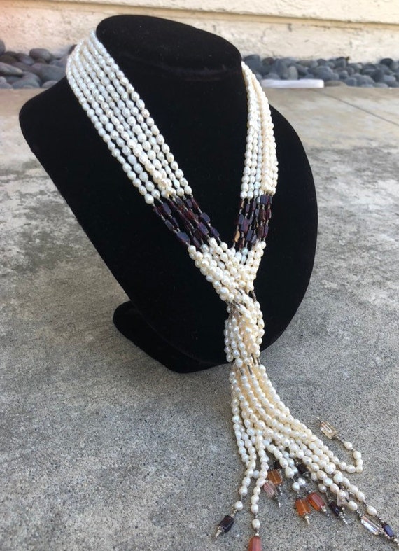 Vintage Multi Strand PEARL & GEMSTONE Necklace **R