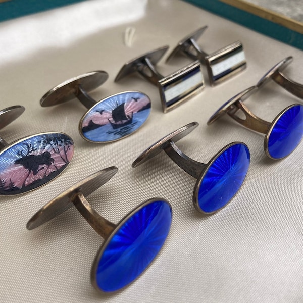 Vintage DAVID ANDERSON Norway Sterling Enamel CUFFLINKS **Sold Individually**