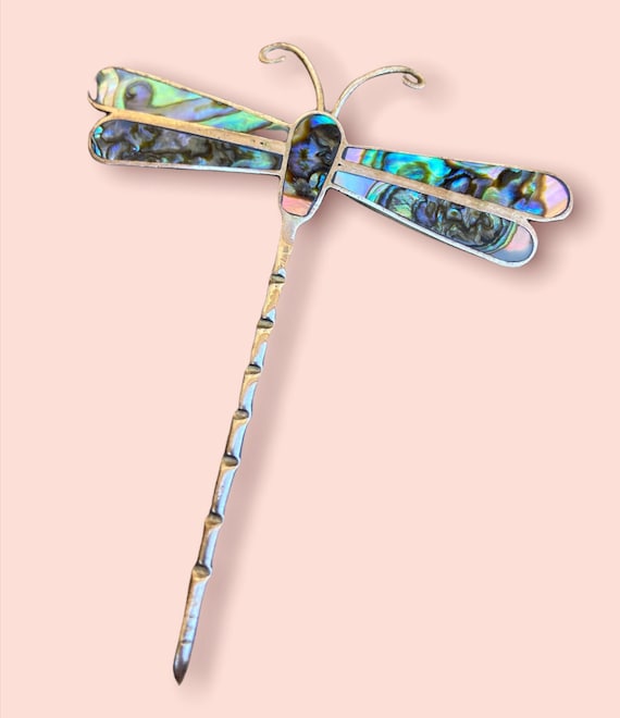 Vintage TAXCO MEXICAN Abalone Silver Dragon Fly Br