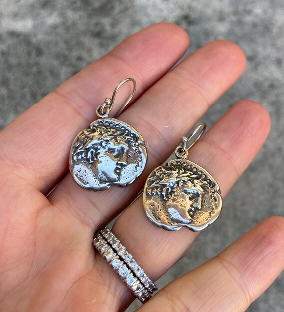 Vintage Sterling Silver COIN Earrings - image 4