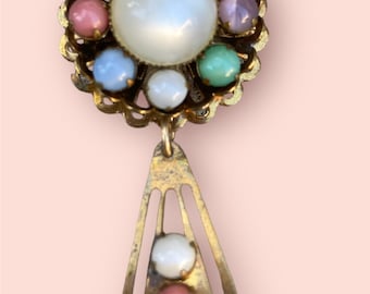 Antique Brass and Opaque Opal Brooch