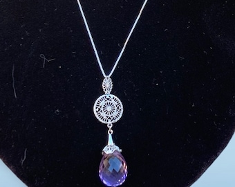 Vintage Sterling Silver Amethyst Pendant Necklace