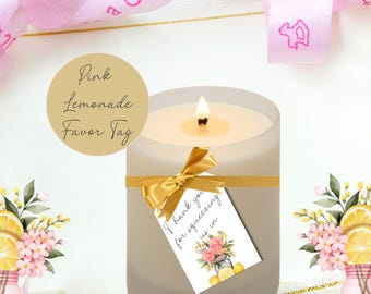 Bedankkaartjes babyshower roze limonade, afdrukbare kaarten citrusthema
