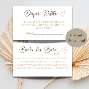 Moderne minimalistische luierloterijkaart, minimalistische boeken voor babykaart, witgouden babyshowerkaart, kaart voor boekverzoek, genderneutrale douche