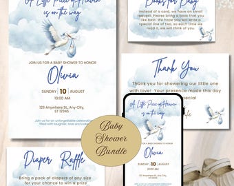 Pacchetto di inviti per baby shower "A Little Piece of Heaven", invito per baby shower modificabile, modello Canva