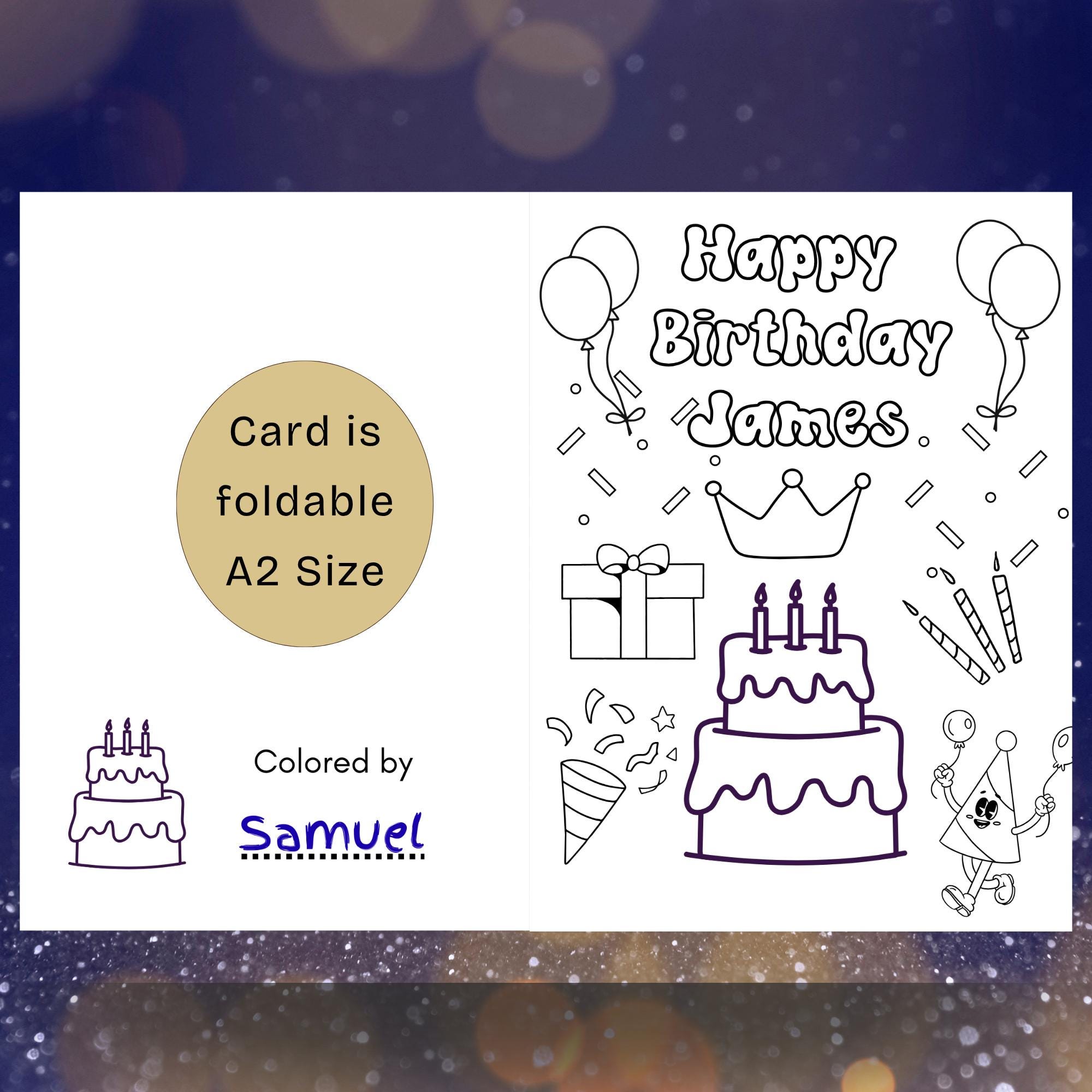 Editable Coloring Birthday Card, Digital Greeting Card for Kids, Canva ...