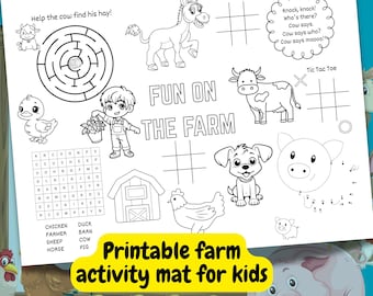 Farm Activity Placemat, Coloring and Games Sheet (PDF & JPG)