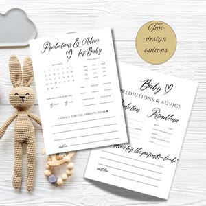 Minimalist Baby Shower Predictions And Advice Card, Modern Baby Predictions, Gender Neutral Baby Prediction Game, Editable Canva Template
