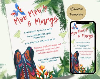 Mumu’s and Margs Party Invitation, Editable Canva Template, Tropical Party Invite, Margarita Theme Cocktail Party