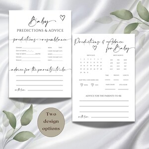 Carte de prédictions et de conseils pour une baby shower minimaliste, prédictions de bébé modernes imprimables, jeu de prédiction de bébé sans distinction de sexe, téléchargement immédiat