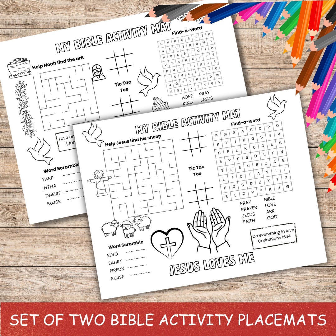 Printable Bible Activity Placemats for Kids, Christian Activity Sheets ...