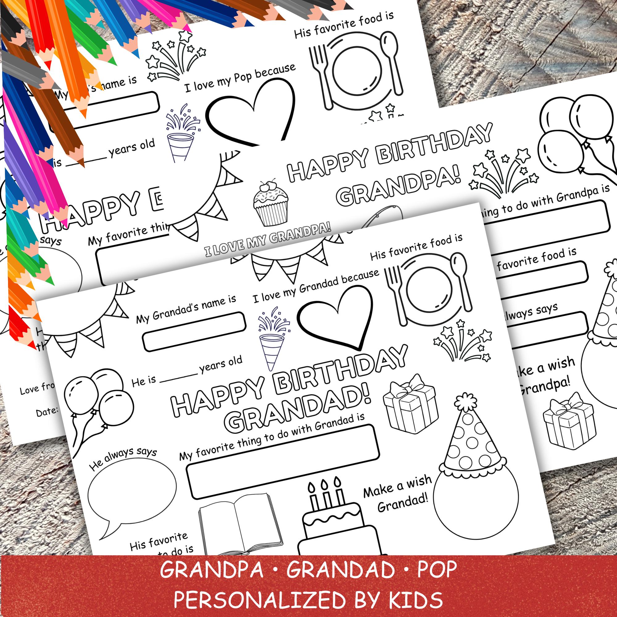 Printable Happy Birthday Grandpa Coloring Page Bundle | Kids Birthday ...