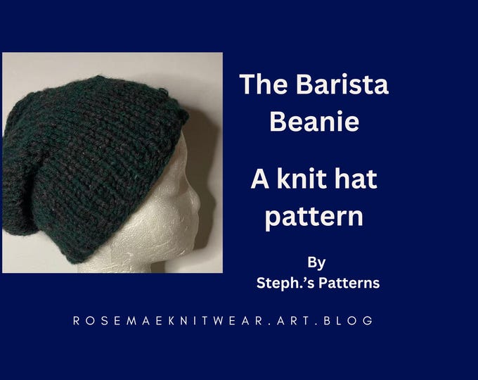 fall hat pattern barista style beanie chunky knit marled yarn beginner knitting pattern basic easy fun one size fits most slouchy, small