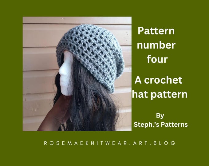 slouchy hat pattern double crochet stitch all sizes included acrylic yarn required instant download size I hook beginner friendly easy