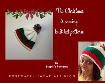 Christmas Hat Knitting Pattern: Family Sizes, Worsted Yarn (PDF Pattern)