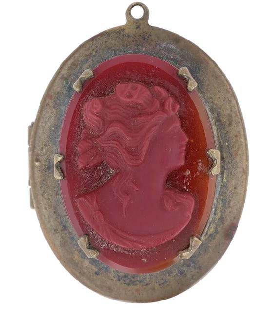 Vintage pressed glass brass locket