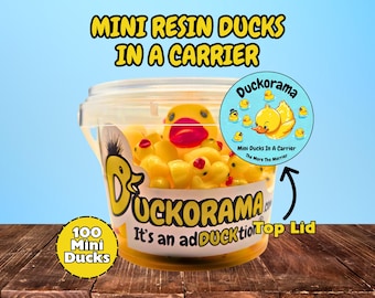 Yellow Mini Resin Ducks Bucket: 100 Count Gift Exchange Set with Carrier & Surprise Duck