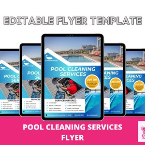 Flyer zwembadschoonmaakservice, sjabloonontwerp doe-het-zelfflyer, flyer zwembadonderhoud, flyer zwembadonderhoud, kant-en-klare flyer zwembadexpert