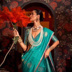 Turquoise Ready to wear/Easy Kanjivaram Saree