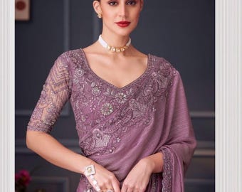 Mauve Cocktail Custom Made Ready To Wear Saree
