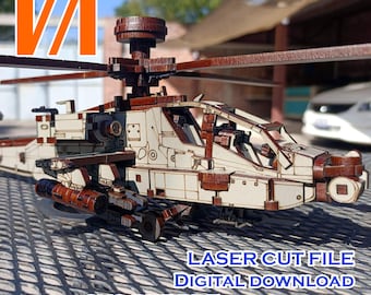 AH-64E Apache attack helicopter 1:50 Scale laser cut file high detail DXF SVG