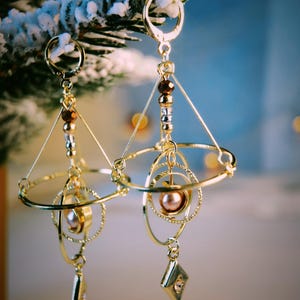 Handcrafted Brass Planet Earrings: Galactic Solar System Jewelry