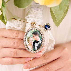 Custom Wedding Something Blue photo Memory charm to attach to bride bouquet Gift for wedding bridal shower Remembering Loved one Boutonniere