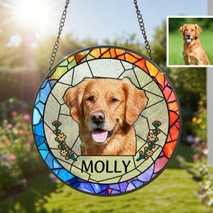 Custom Pet Portrait Stained Glass Suncatcher,Dog Cat Glass Art Memorial,Personalized Dog Portrait from Photo,Sympathy Gift,Pet Memorial Gift