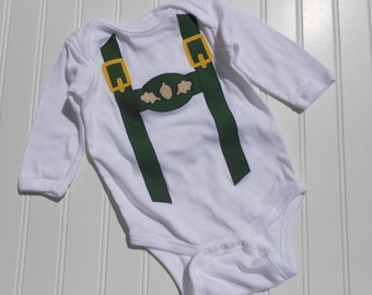 READY TO SHIP Great cosplay birthday Present or baby shower gift bodysuit Oktoberfest  lederhosen sewn cotton applique