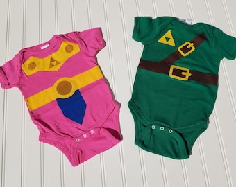 READY TO SHIP Great cosplay birthday Present or baby shower gift Inspired by Legend of Zelda, Link and Zelda sewn cotton applique