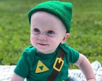 READY TO SHIP Great cosplay birthday Present or baby shower gift bodysuit Inspired by Legend of Zelda, Link sewn cotton applique