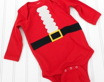 READY TO SHIP Great  Present  Great Baby Shower Gift Santa Claus Long Sleeve bodysuit sewn applique Great Photo Prop for boys or gir