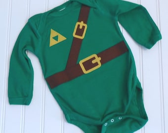 READY TO SHIP Great Christmas Present / Cosplay  or Baby Shower Gift bodysuit Inspired by ledgend of Zelda link sewn cotton applique