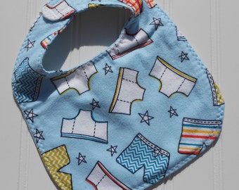 READY TO SHIP Great Present  100% cotton flannel baby bib - bright cheerful underwear / undies print Great shower Gift