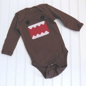 READY TO SHIP Great cosplay birthday Present or baby shower gift Domo Inspired long sleeve bodysuit sewn cotton applique image 1