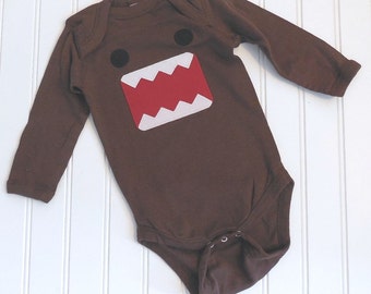 READY TO SHIP Great cosplay birthday Present or baby shower gift Domo Inspired long sleeve bodysuit sewn cotton applique