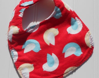 READY TO SHIP Great Present  100% cotton flannel baby bib - bright cheerful robin birds / birdies print Great Baby Shower Gift