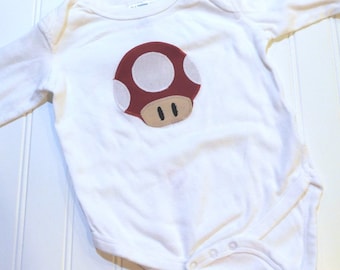 READY TO SHIP Great cosplay birthday Present or baby shower gift Inspired by Super Mario mushroom toad sewn applique long sleeve