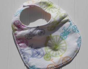 READY TO SHIP Great Present  100% cotton flannel baby bib - bike / bicycle print Great Baby Shower Gift