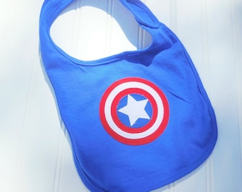 READY TO SHIP Great cosplay birthday Present or baby shower gift Captain America inspired 100% cotton bib for baby and toddlers