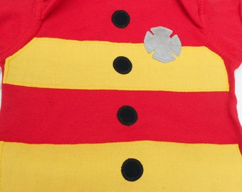 READY TO SHIP Great cosplay birthday Present or baby shower giftFireman Fire fighter bodysuit cotton applique great photo prop