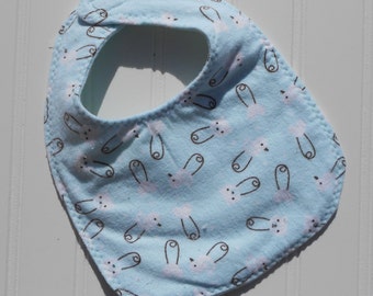 READY TO SHIP Great Present  100% cotton flannel baby bib - blue safety pink print Great Baby Shower Gift