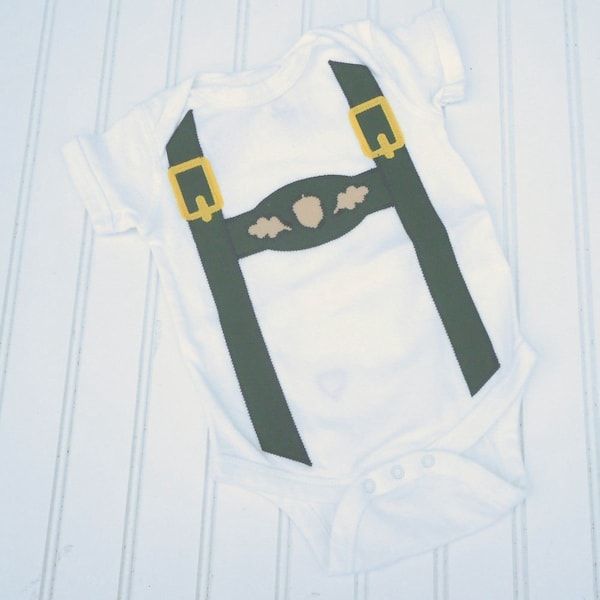 READY TO SHIP Great cosplay birthday Present or baby shower gift bodysuit Oktoberfest  lederhosen sewn cotton applique