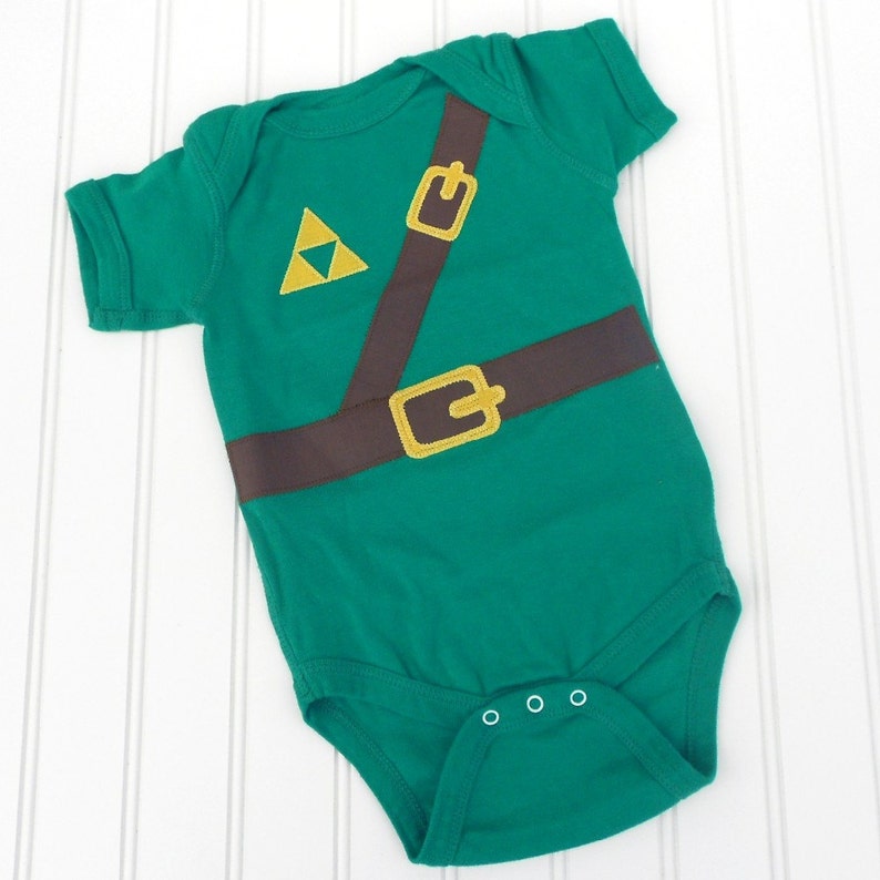 READY TO SHIP Great cosplay birthday Present or baby shower gift bodysuit Inspired by Legend of Zelda, Link sewn cotton applique zdjęcie 2