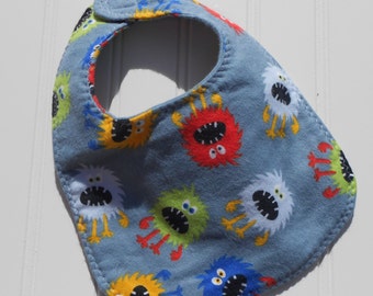 READY TO SHIP Great Present  100% cotton flannel baby bib - colorful monster print Great Baby Shower Gift