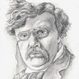 Portrait Drawing of G.K. Chesterton with Quote