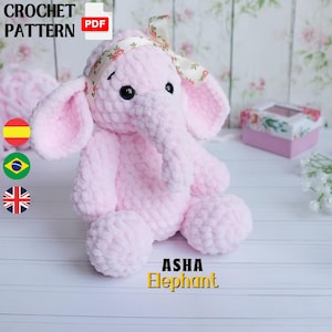 アミグルミ アフリカンピンクゾウ ぬいぐるみ かぎ針編みパターン 初心者向け 優しい巨人 かわいい動物 子供へのクリスマスプレゼント